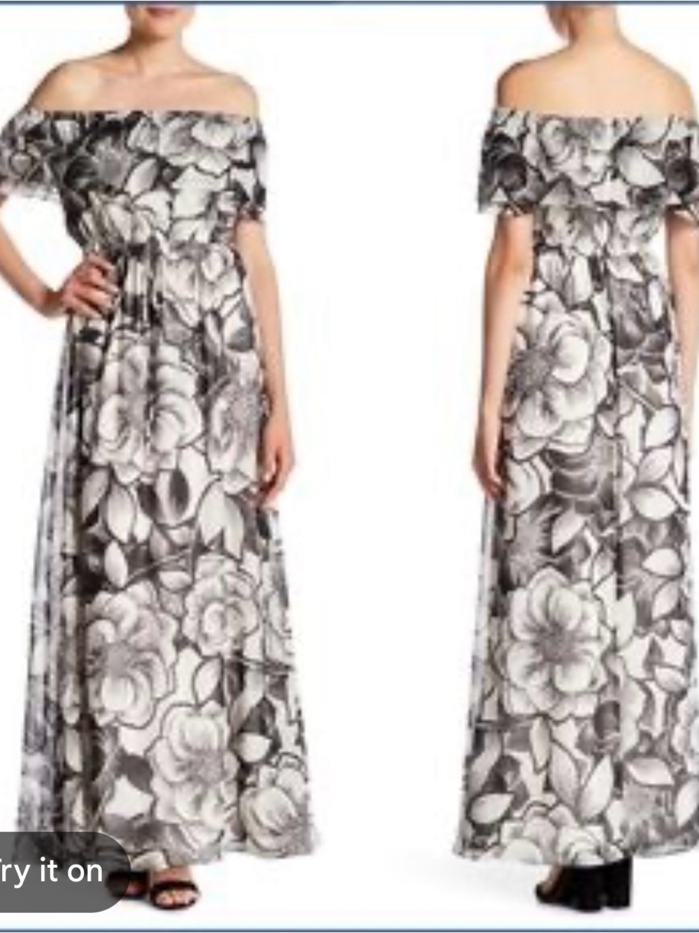 Eliza j Off Shoulder Black & White Floral Maxi Dress